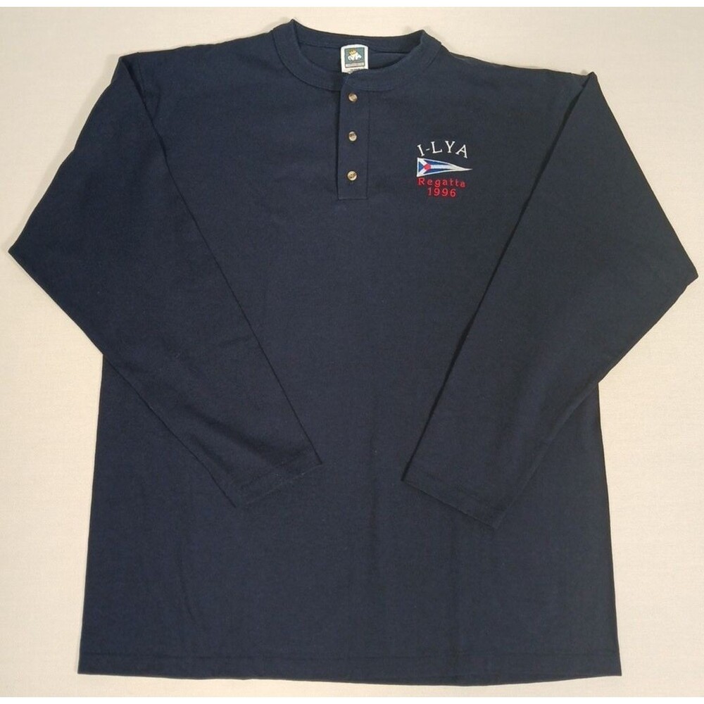 I-LYA Regatta Mens Shirt Polo Crue Neck Dark Blue Long Sleeve L